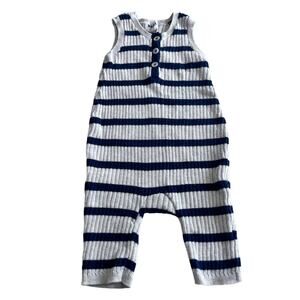Mabli boys ecru navy stripe rib knit sleeveless romper 6 months